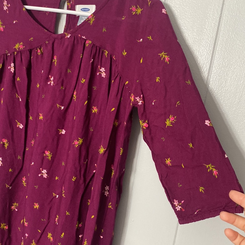 Old Navy Quarter Sleeve Maroon Floral Lightweight Dress Size XL (14) - Picture 2 of 9